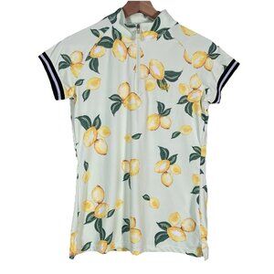 Kastel Denmark Top Womens M Lemon Print 1/4 Zip Equestrian Sun Shirt Tennis Golf